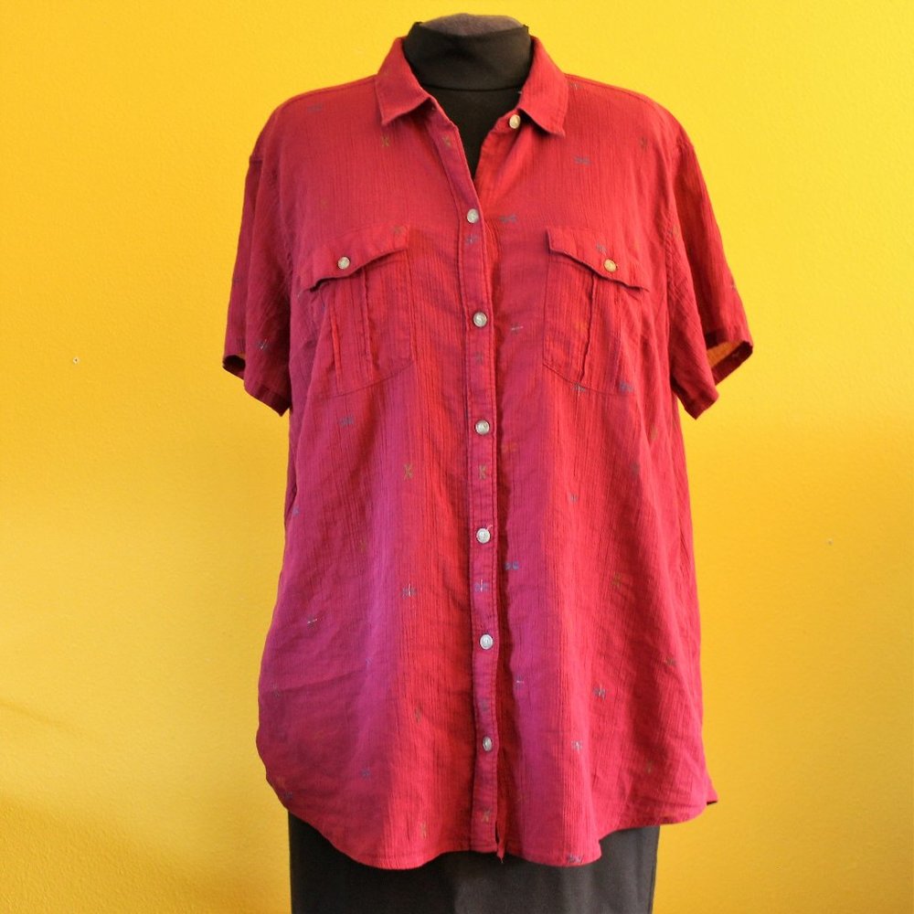 Eddie Bauer Dragonfly Print Button Down Shirt SzXL